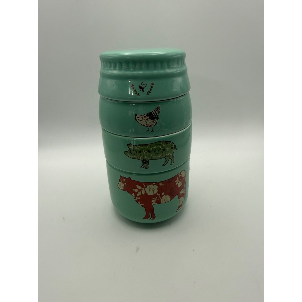 Live Simply Amylee Weeks Stackable Ceramic Measuring Cups Farmhouse Teal 4 Piece